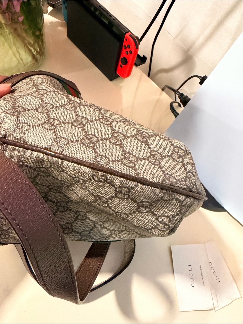 Gucci GG  ophidia half moon Supreme Web Stripe Shoulder Bag in Beige/Brown - Picture 15 of 16
